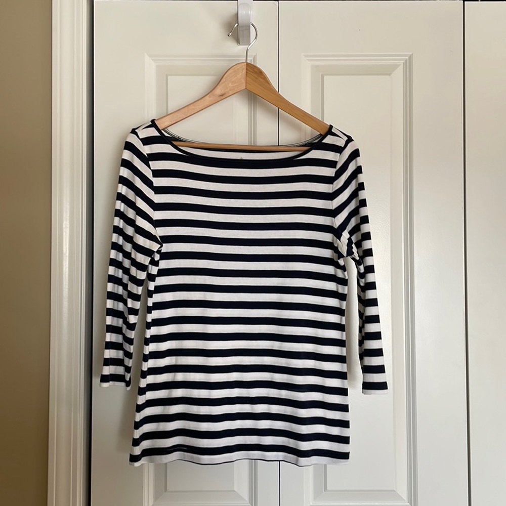 Banana Republic boat neck 3/4 sleeve navy white stripe Size M